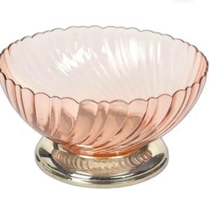 French Vintage Arcoroc Rosaline Pink Swirl Serving Bowl 10" Silver Base